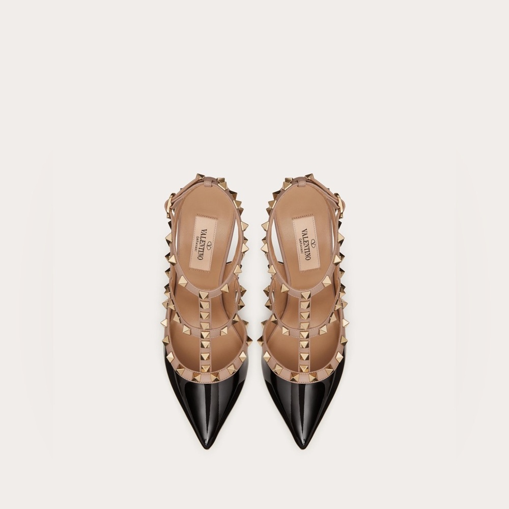 Women’s designer Valentino rock stud two tone paten leather heels